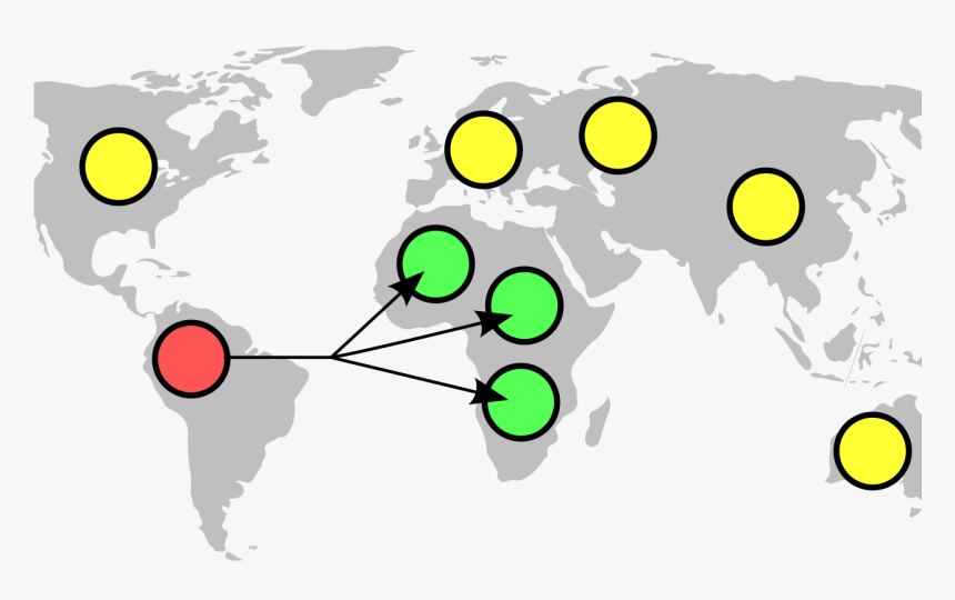 World Map Gray Continents With Yellow Circles Over - Map Of The World 1861, HD Png Download