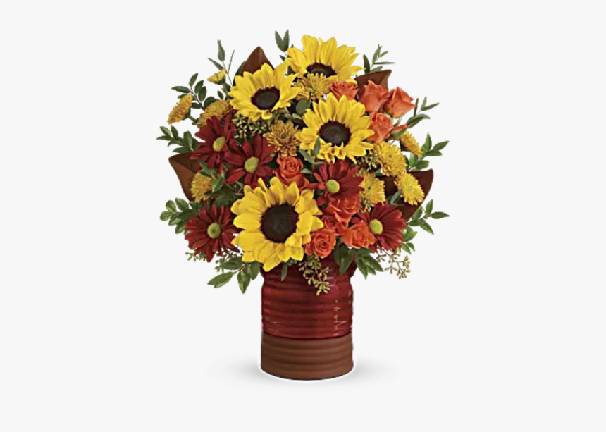 Sunshine Crock Pot Bqt - Sunflowers And Roses In Mason Jars, HD Png Download