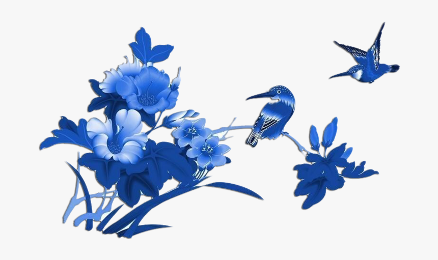 免抠图png格式唯美青花艺术图案 - Blue Chinoiserie Flower, Transparent Png