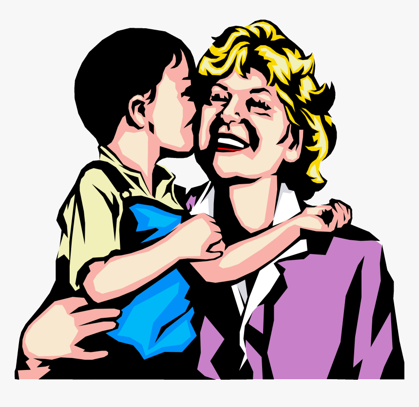 Child With Grandmother - Boy Kissing Mother Clip Art, HD Png Download