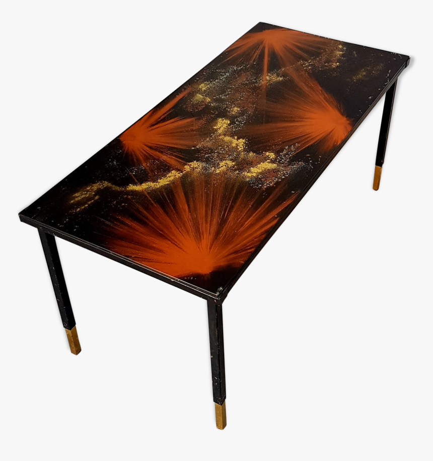 Coffee Table Brass Metal Lacquered Black Glass Top - Coffee Table, HD Png Download