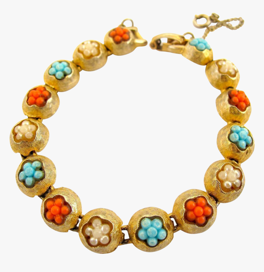 Signed Art Faux Seed Bead Turquoise Coral Pearl Bracelet - Bracelet, HD Png Download
