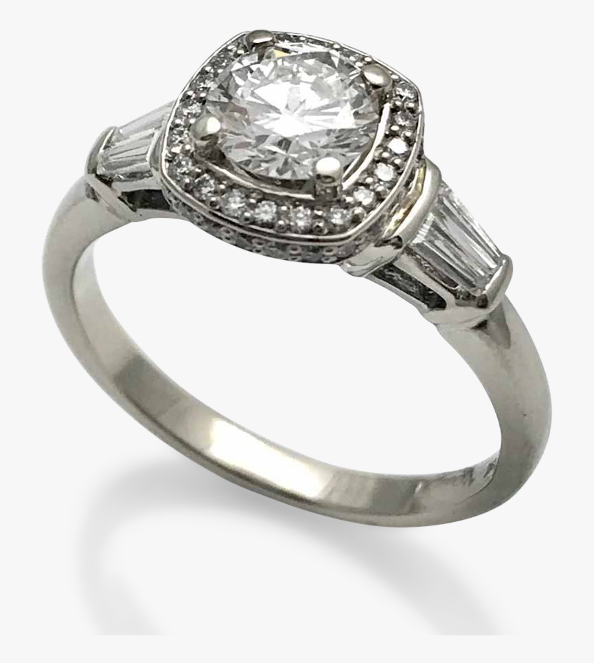 Cushion Shape Halo Diamond Engagement Ring Tapered - Pre-engagement Ring, HD Png Download