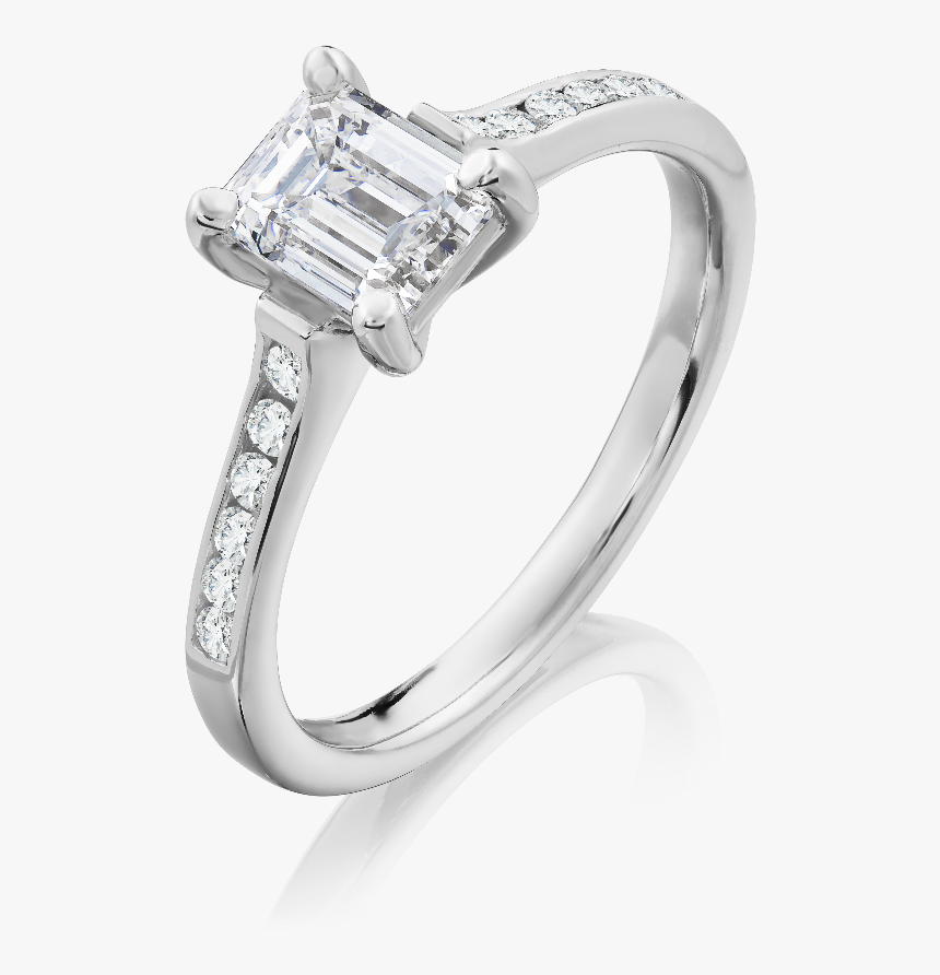 Emerald Cut Diamond Ring With Diamond Set Shoulders - Pre-engagement Ring, HD Png Download