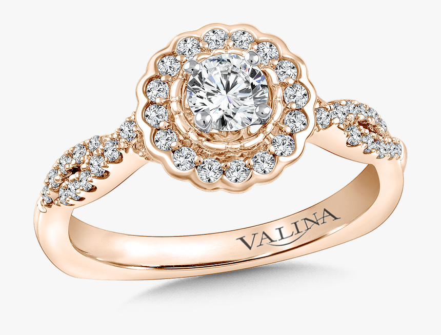 Valina Halo Engagement Ring Mounting In 14k Rose Gold - Jaki Pierścionek Zaręczynowy Wykop, HD Png Download
