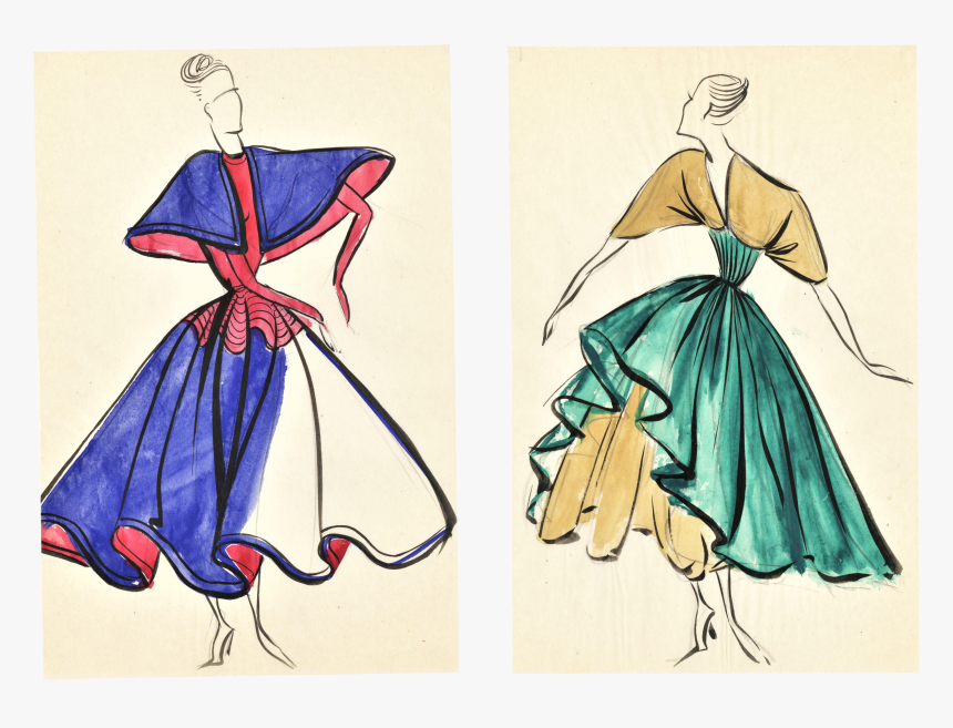 Pair-original French Fashion Design Drawings For Sale - Fashion Illustration, HD Png Download