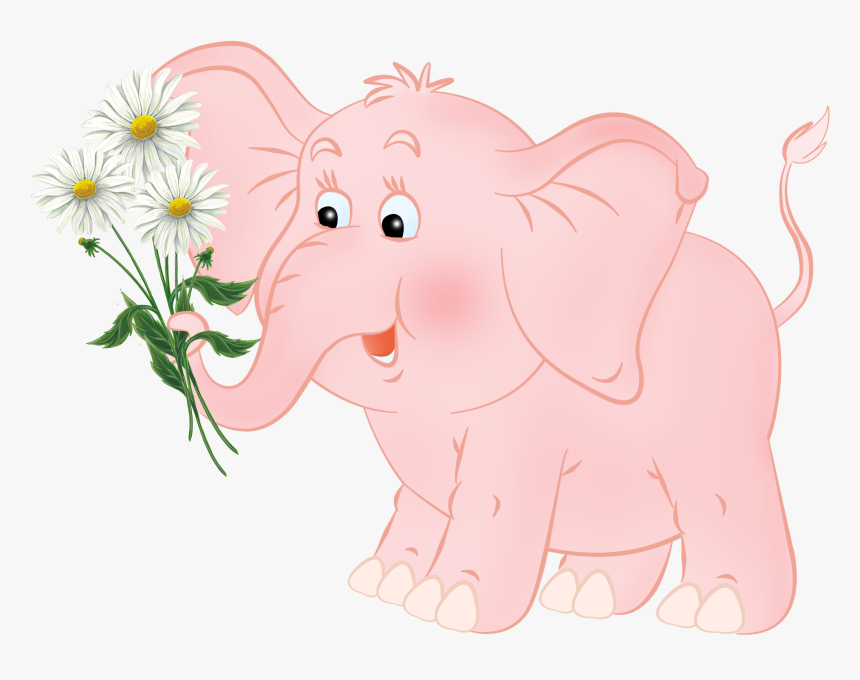 Elephant Flowers Cartoon Png, Transparent Png