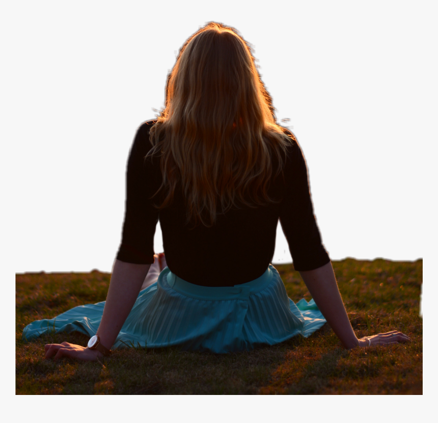 #woman #sunset #sunbathing #sitting #grass - Girl, HD Png Download
