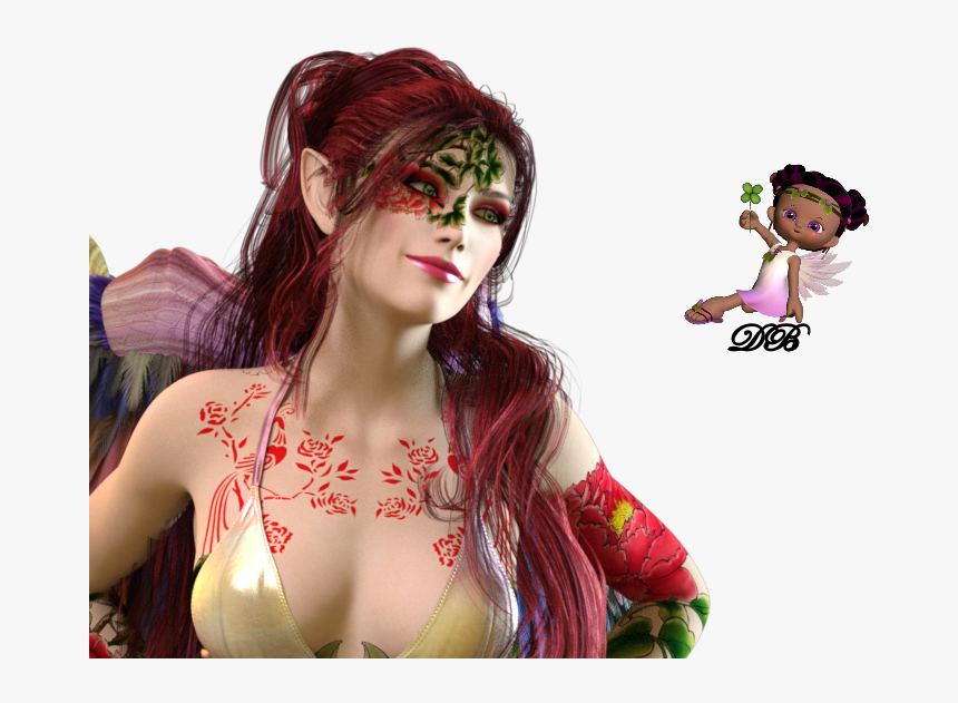 Tube Ange Femme Elfe Tatouée 3d - Girl, HD Png Download