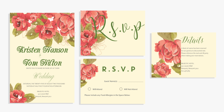 Hand Painted Flowers Invitation Set - Garden Roses, HD Png Download
