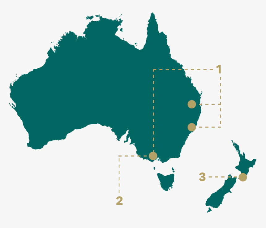 A Mono Colored Map Of Australia With 3 Dots Labeled - Labelled States Of Australia, HD Png Download