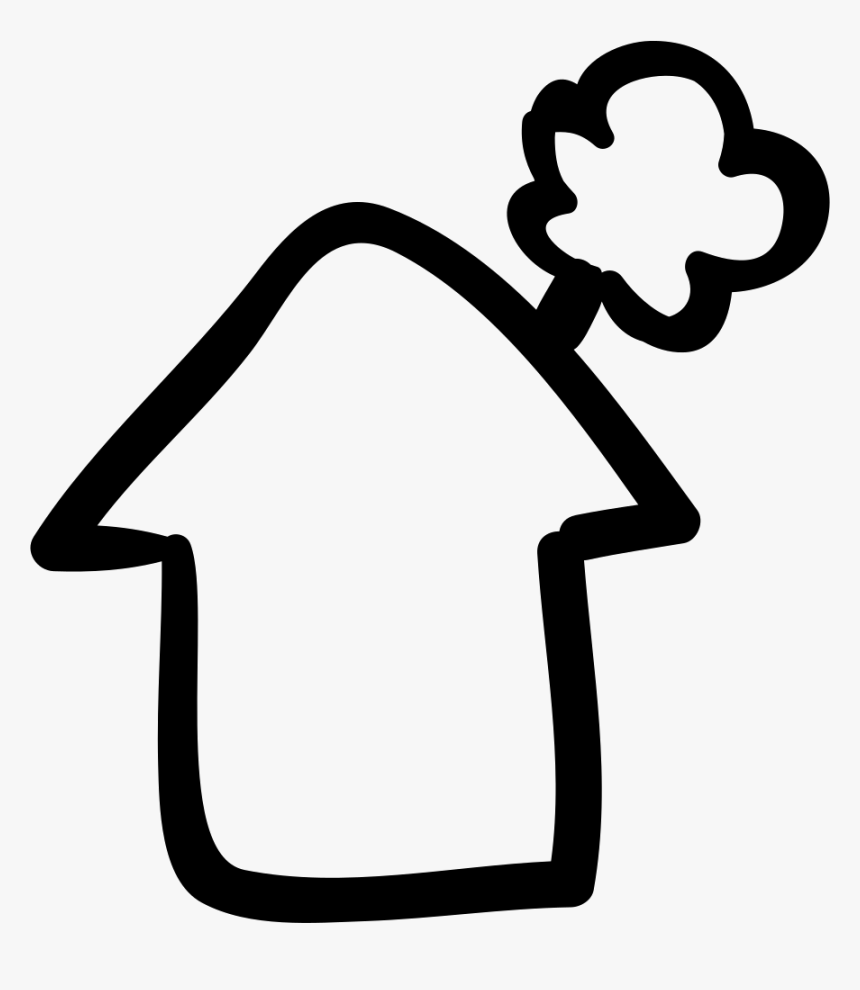 House With Smoking Chimney Hand Drawn Rural Mountain - Home With Chimney Smoke Outline, HD Png Download