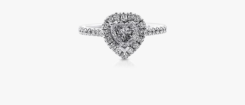 Heart Shape Diamond Halo Engagement Ring With Round - Engagement Ring, HD Png Download