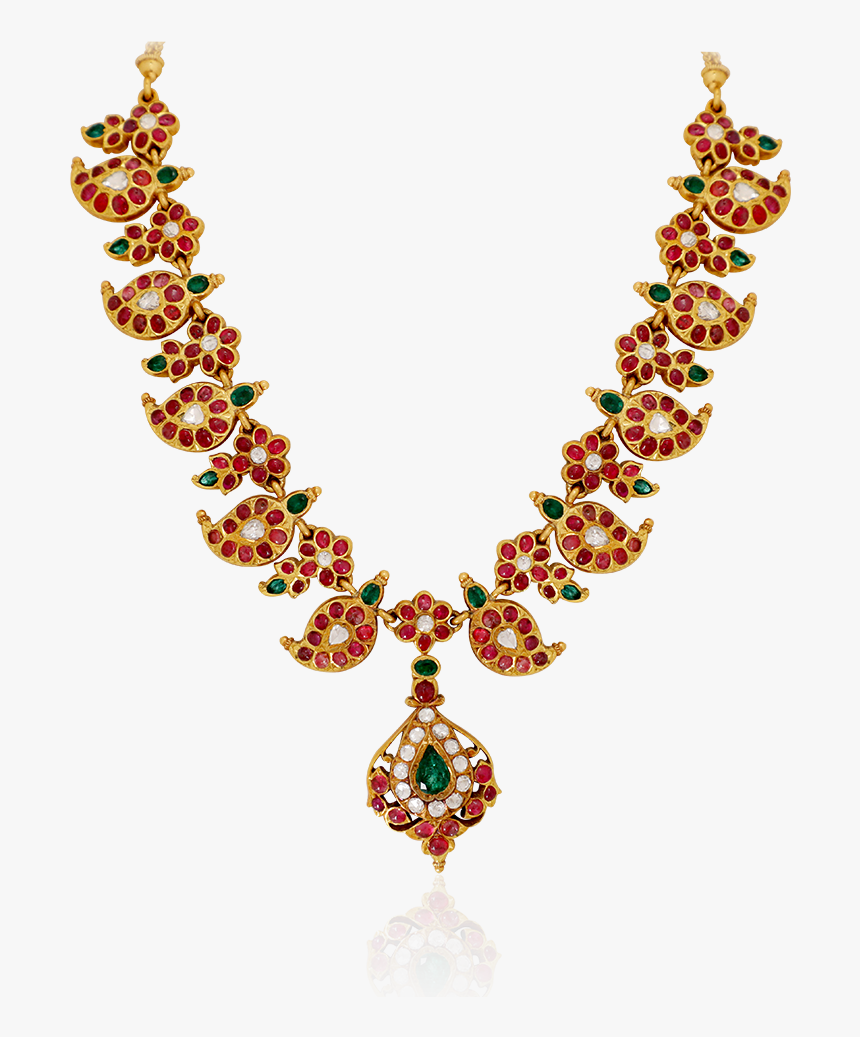 Ethnic Gold Mango Necklace - Nakas Lakshmi Necklace With Emrald Mango, HD Png Download