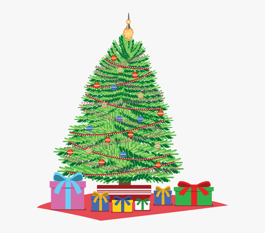Christmas Tree With Presents Clipart , Png Download - Christmas Tree Drawing In Gift, Transparent Png
