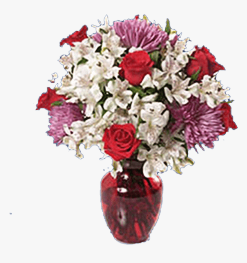 Bouquet For Valentine Mixed Flowers With Vase - Bouquet, HD Png Download