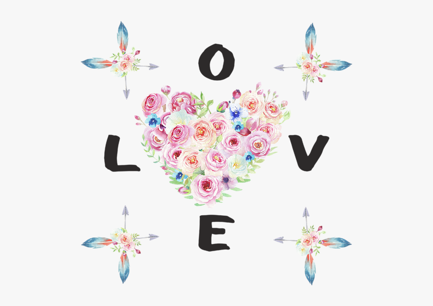 Сердце Из Цветов Акварель, HD Png Download