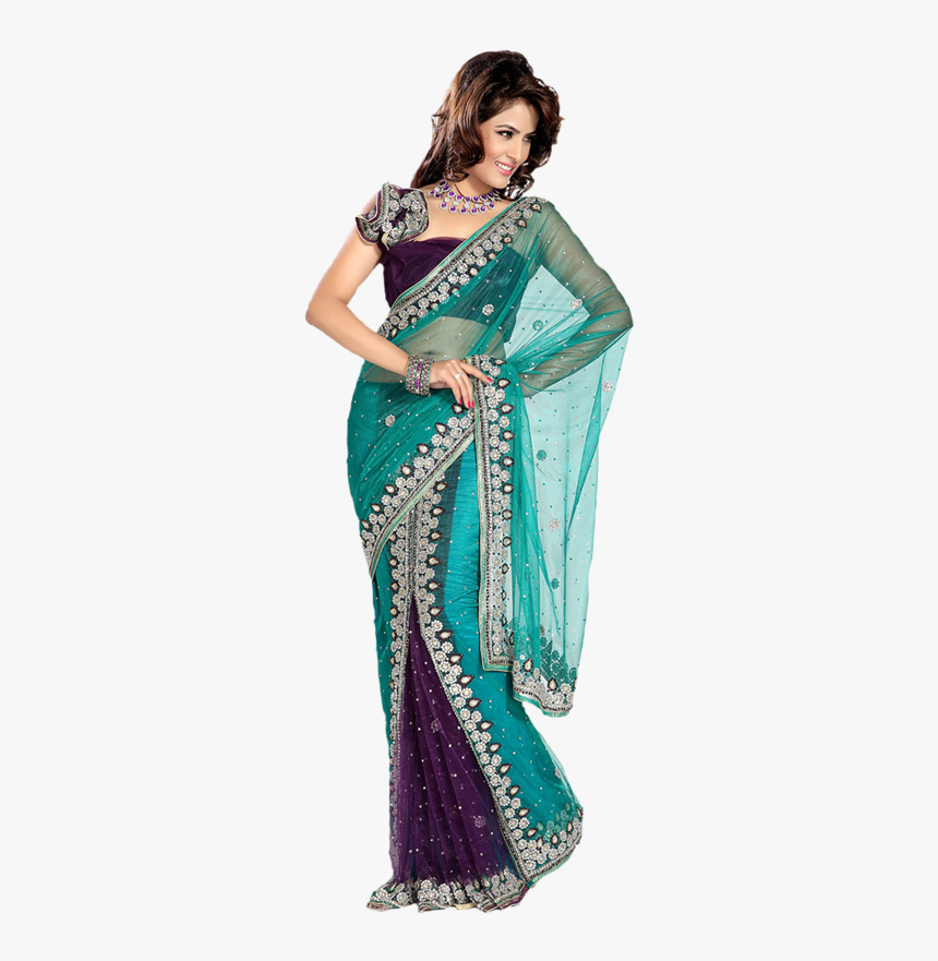 Violet And Green Net Lehenga Sarees, HD Png Download