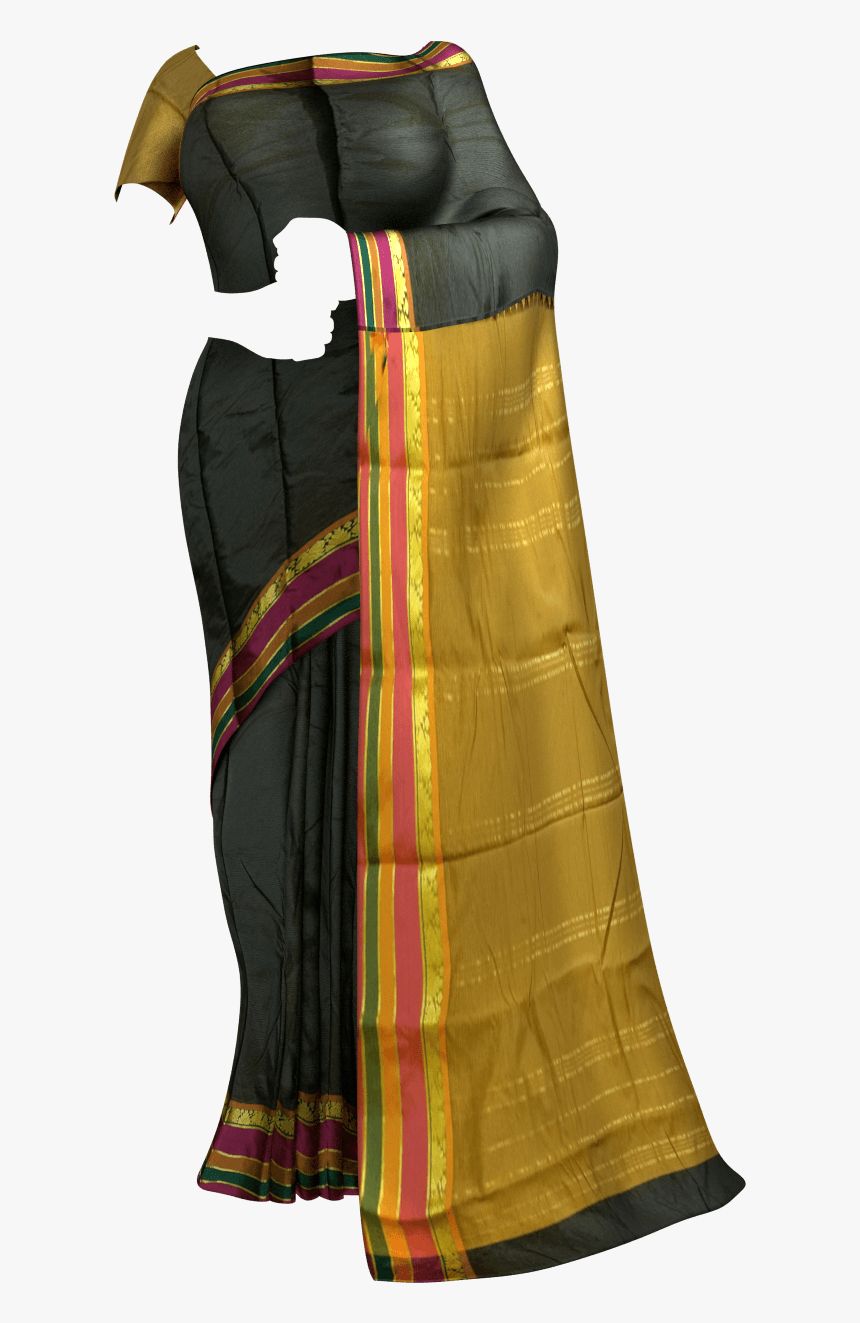 Fancy Multicolored Stripes On A Contrast Border Silk - Kanchipuram Silk, HD Png Download