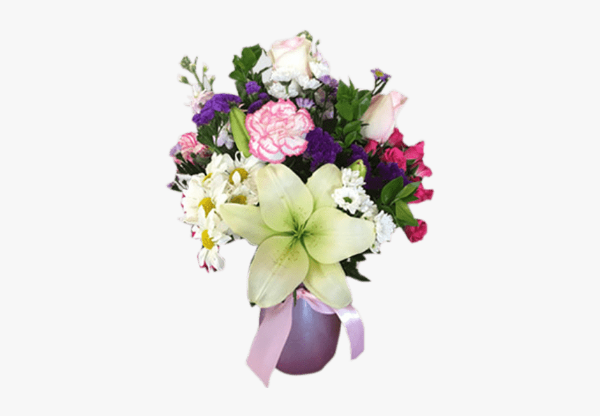 Flower Arrangement For Any Occasion With Lilies, Roses, - Bouquet, HD Png Download