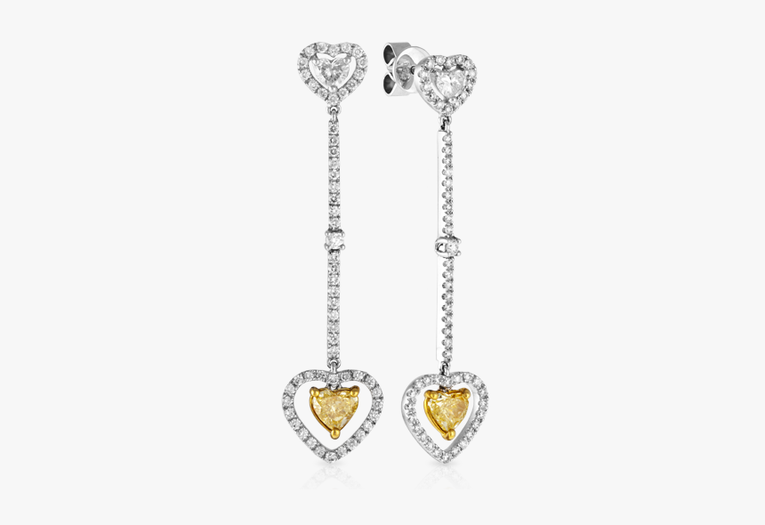 18ct White And Yellow Gold Heart Diamond Earring 
 - Earrings, HD Png Download