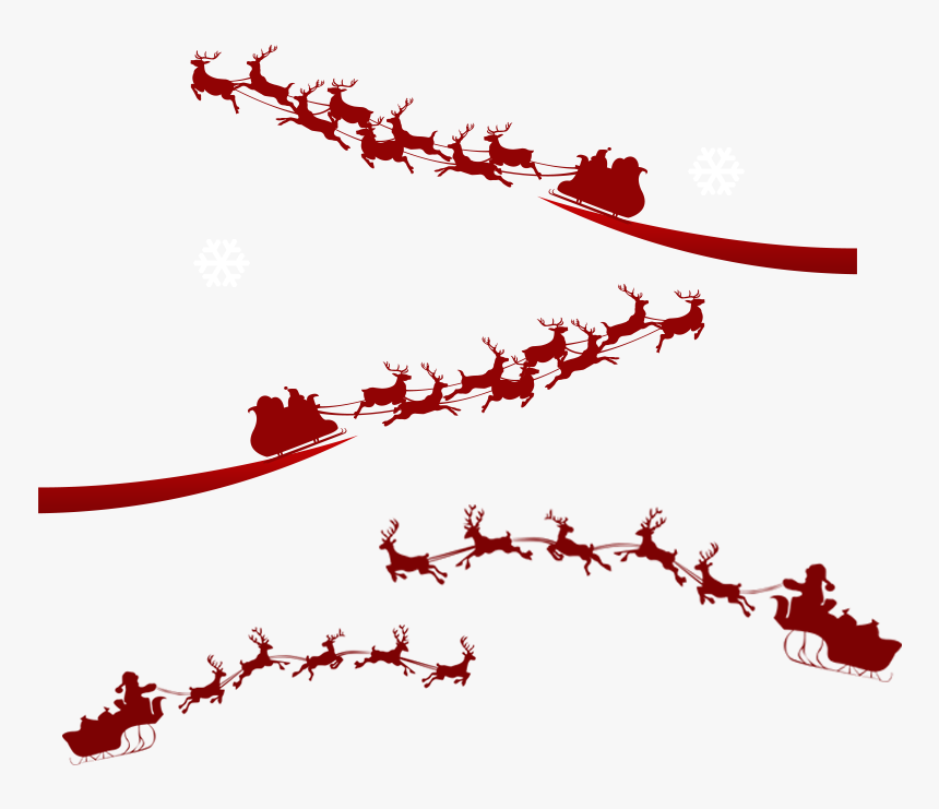 圣诞老人和驯鹿剪影图片 - Santa And Sleigh In Air, HD Png Download