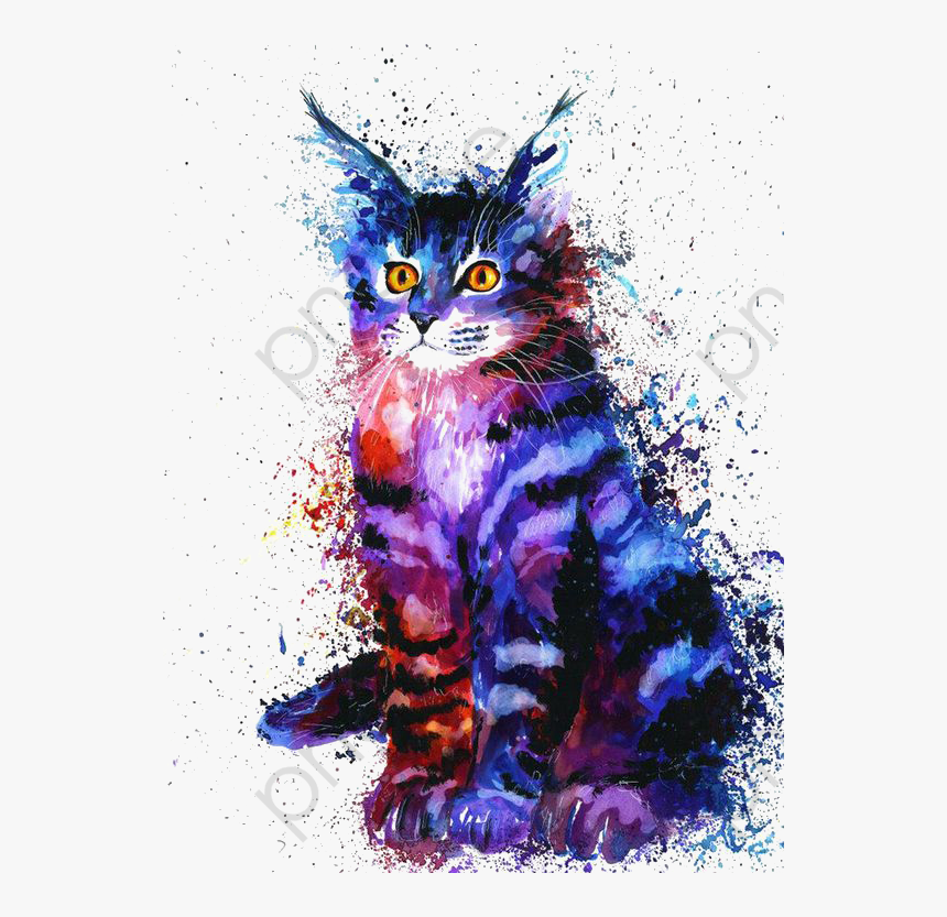 Watercolor Cat Clipart Illustration - Acuarela Png Cat, Transparent Png