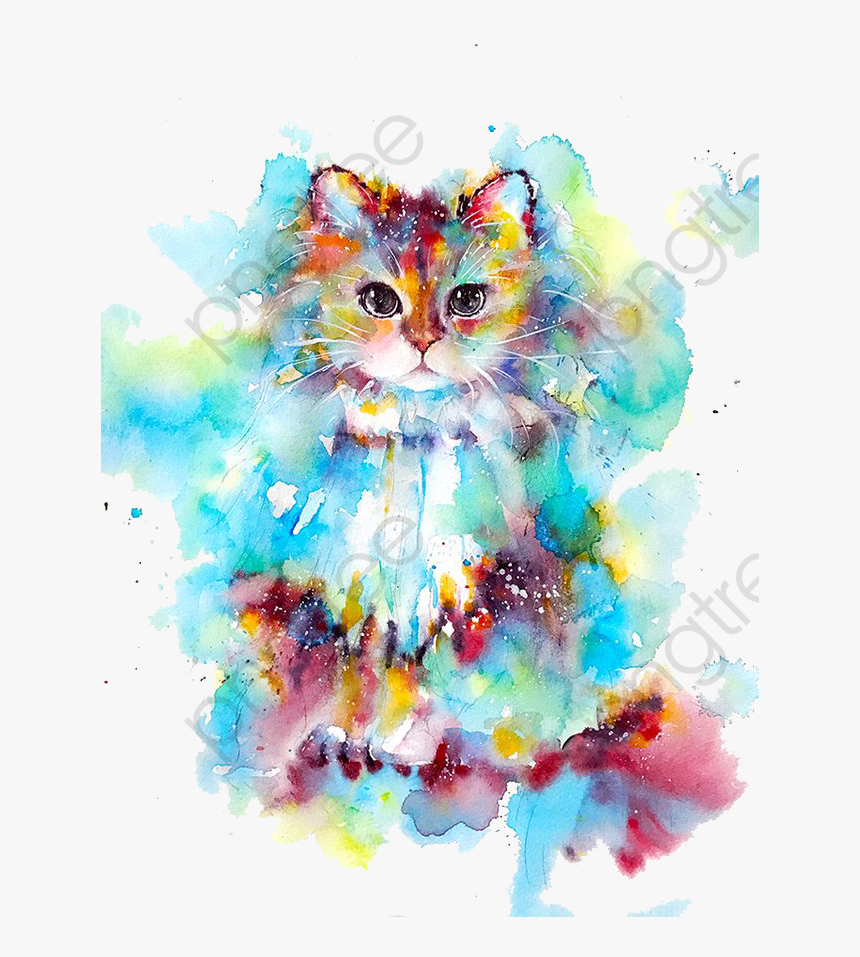 Watercolor Cat Clipart Kitty - Kitty Cat Watercolor Cat, HD Png Download