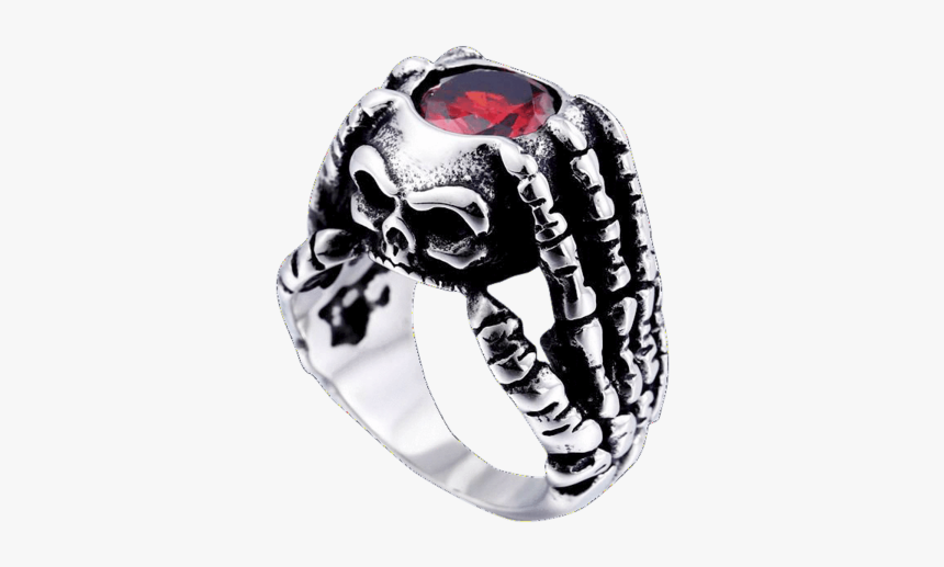 Gothic Badass Jewelry Jewellery Biker Skull Stone Ring - Gothic Red Stone Rings, HD Png Download