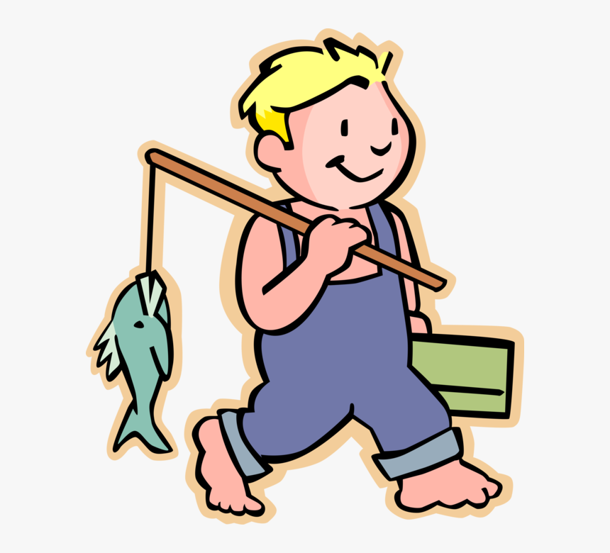 Vector Illustration Of Barefooted Primary School Boy - Fishing Vocabulary Word List, HD Png Download