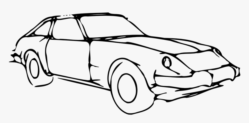 Car Bragger Fast Wheels Headligths Windows - Black And White Car Drawings, HD Png Download