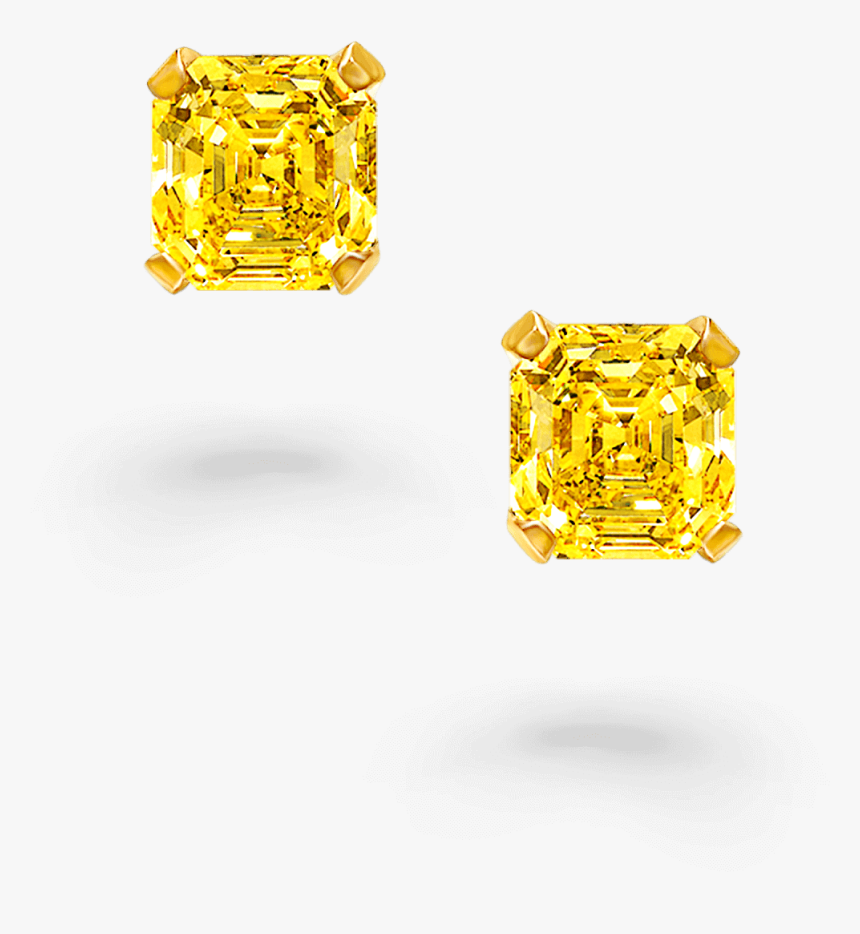 Square Yellow Diamond Stud Earrings, HD Png Download