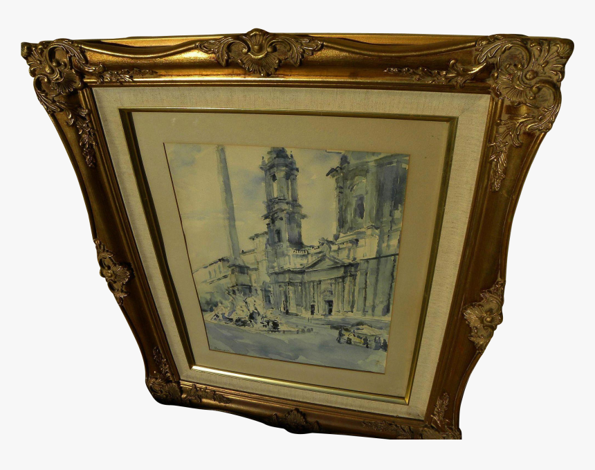 Signed Italian 20th Century Watercolor Of Old Church - Picture Frame, HD Png Download