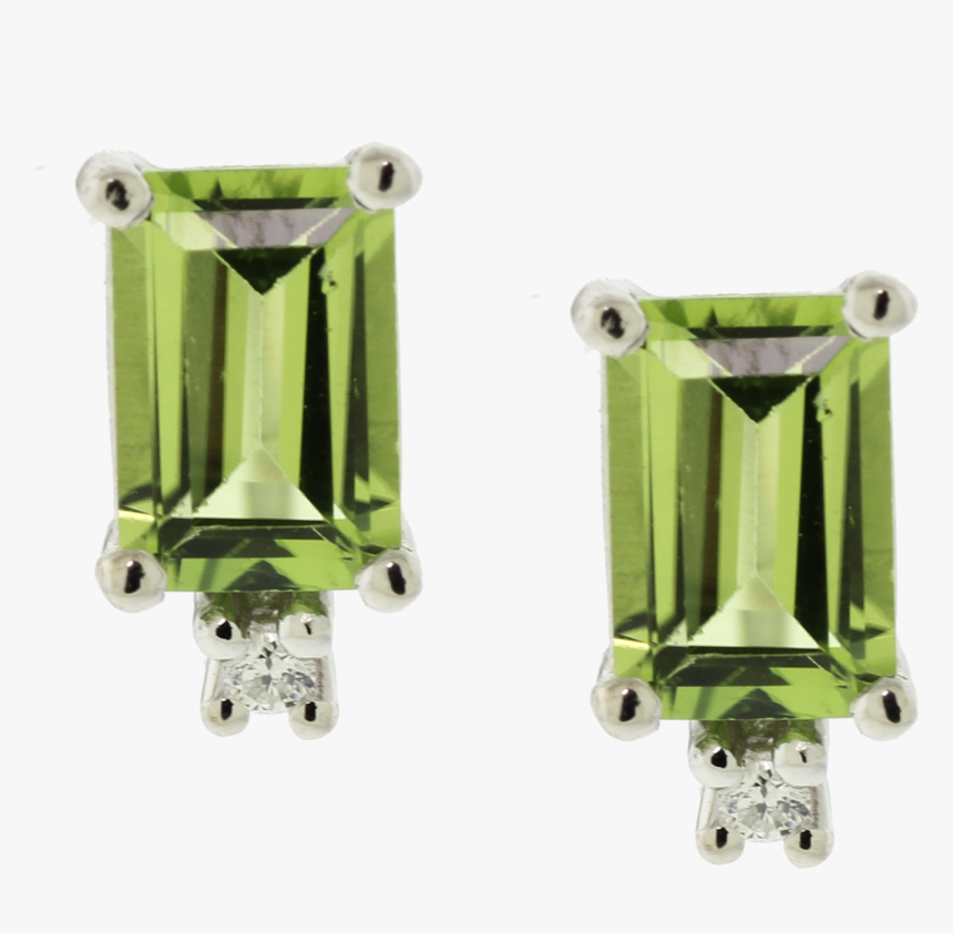 14k White Gold Peridot & Diamond Stud Earrings - Body Jewelry, HD Png Download