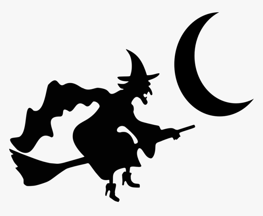 Witch, Witchcraft, Broom, Broomstick, Flying, Moon - Halloween Design For Office, HD Png Download