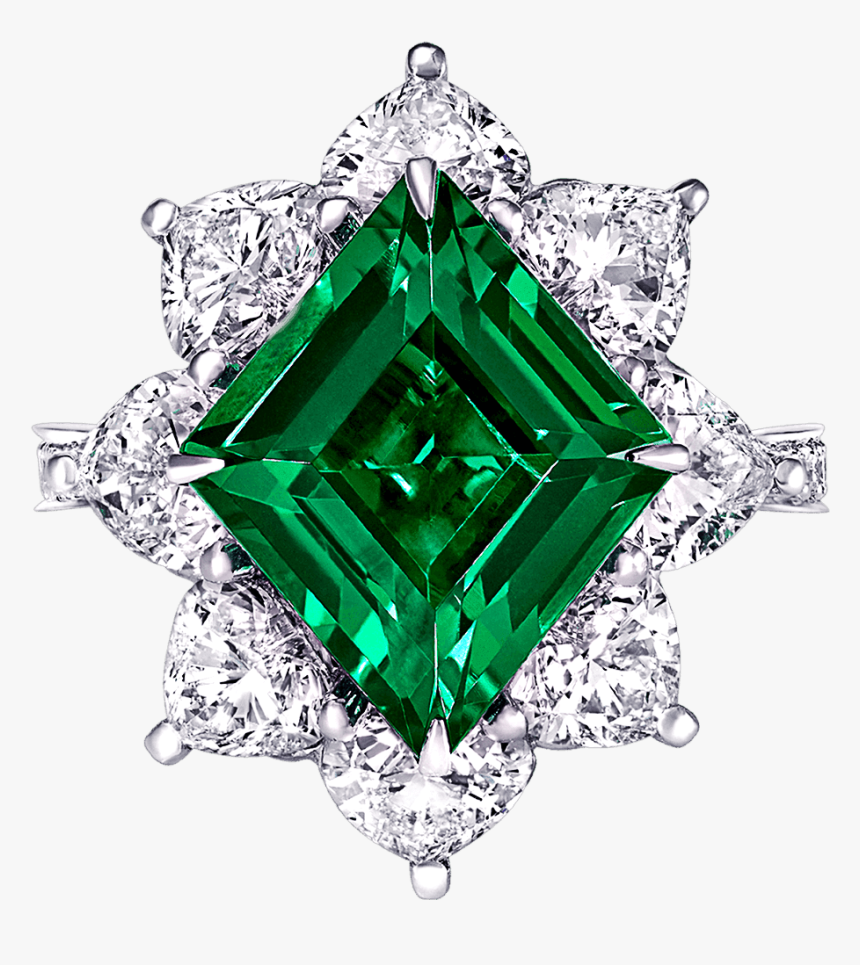 Top View Of A Graff Emerald And Diamond Ring Featuring - Emerald, HD Png Download