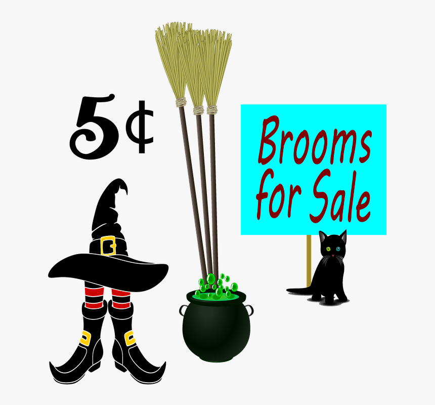 Brooms, Witch, Hat, Cat, Black Cat, Halloween, Broom - Black Cat, HD Png Download