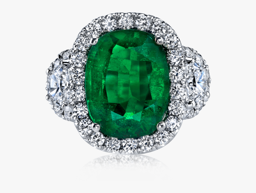 Spectacular Cushion Cut Emerald Ring - Emerald, HD Png Download