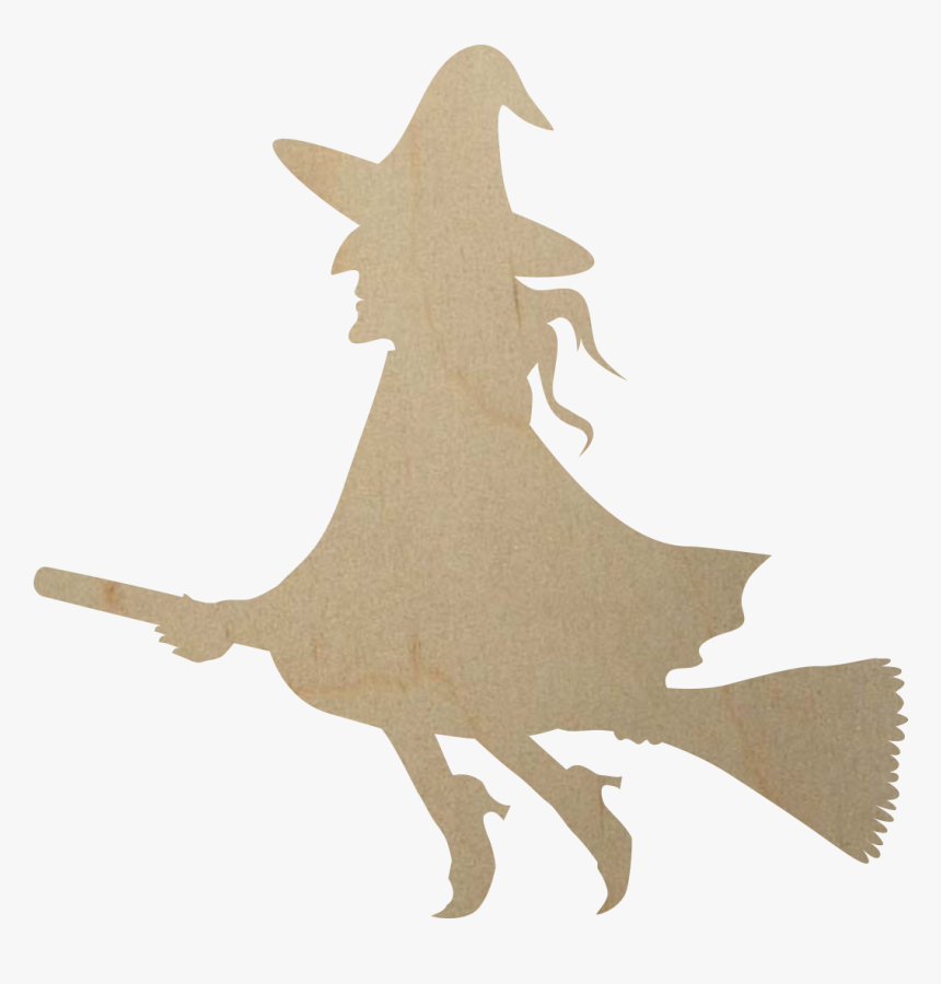 Wooden Witch On Broomstick Cutout - Witch Shape To Cut Out, HD Png Download