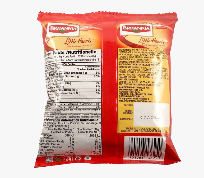 Transparent Ingredients Clipart - Nutritional Facts Of Little Hearts Biscuits, HD Png Download