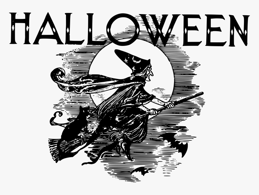 Halloween Flying Witch Clip Arts - Vintage Halloween Black And White, HD Png Download