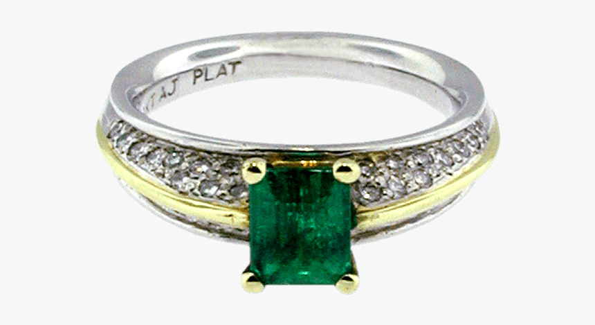 Platinum And 18k Gold Contemporary Emerald Ring - Engagement Ring, HD Png Download