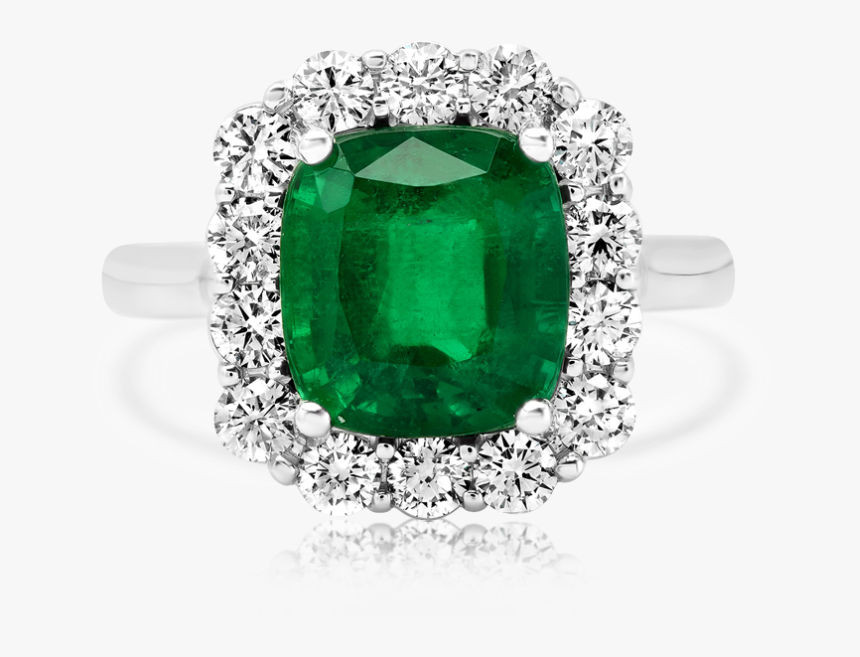 Cushion Cut Emerald & Round Diamonds Ring - Emerald, HD Png Download