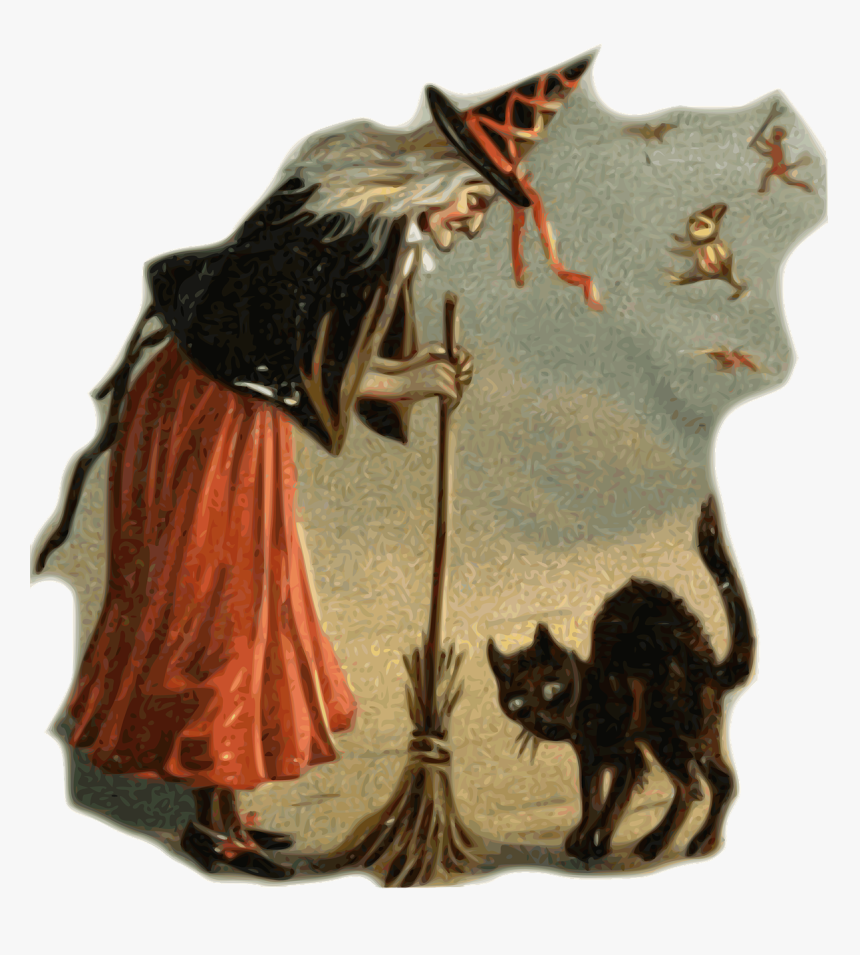Witch Black Cat Broom Free Picture - Witches And Cats, HD Png Download