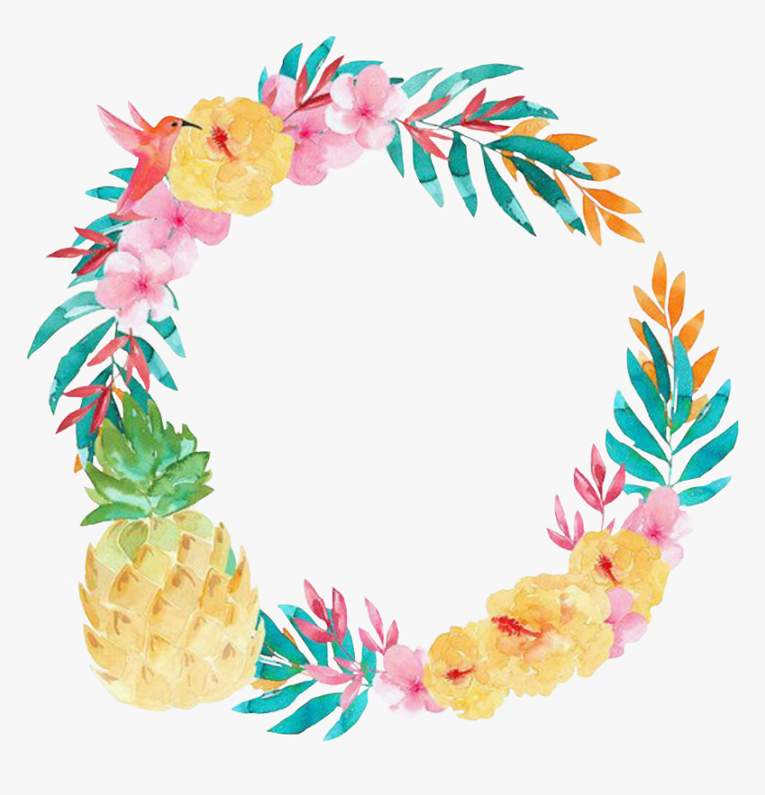 #tropical #summer #circleframe #flowers #pineapple - Tropical Bachelorette Party Invitations, HD Png Download