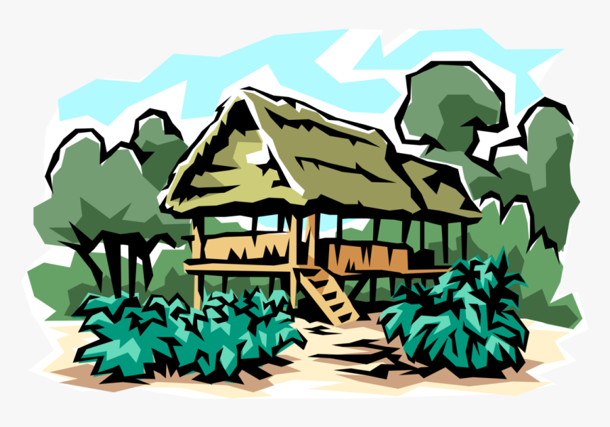 Vector Illustration Of Safari House On Stilts In Jungle - Jungle Clip Art, HD Png Download