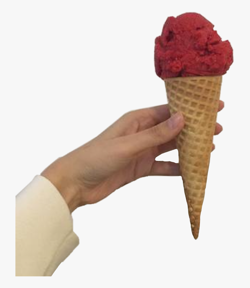 #hand #icecream #red #cream #aesthetic #food #dessert - Ice Cream Cone, HD Png Download