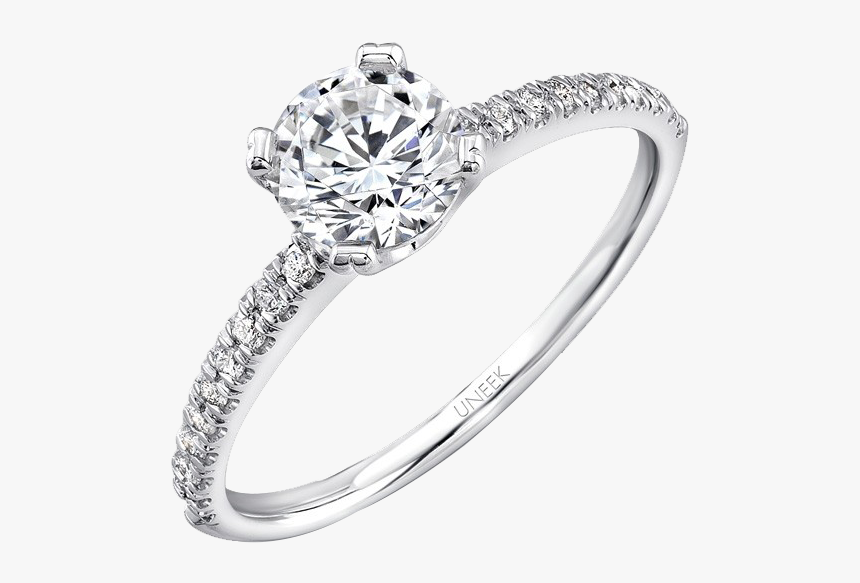 Uneek Round Diamond Non Halo Engagement Ring With Simple - White Gold Round Diamond Ring Halo, HD Png Download