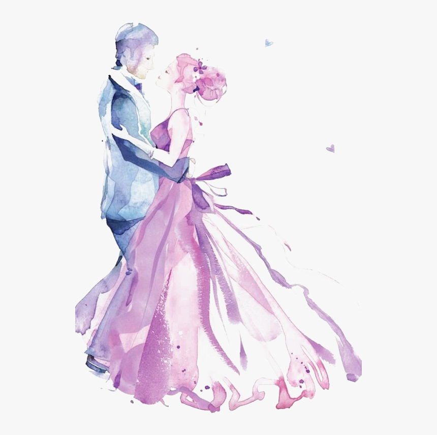 Wedding Invitation Watercolor Painting Drawing - Man And Woman Dancing Drawing, HD Png Download