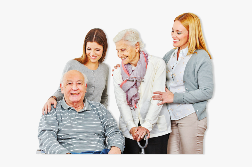 Portrait Of A Happy Old Couple With Their Caregivers - Caregiver, HD Png Download